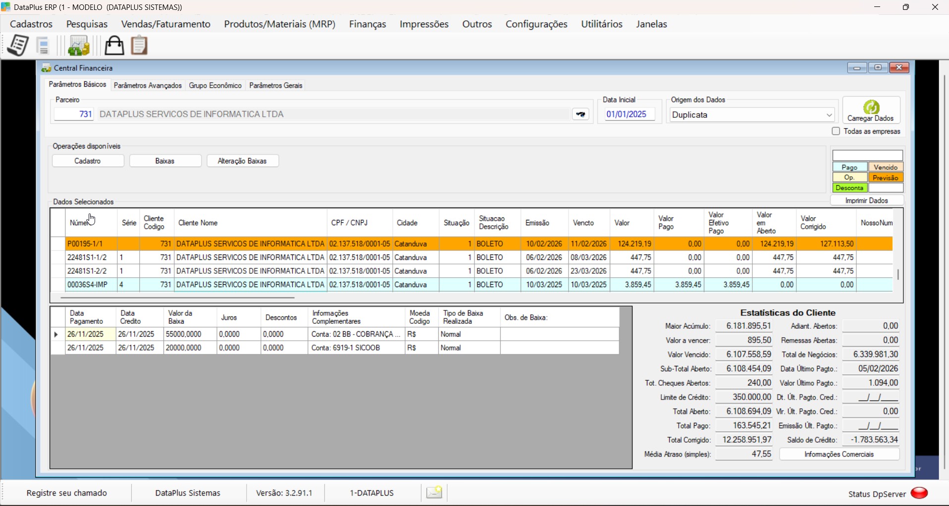 Tela do sistema DataPlus ERP